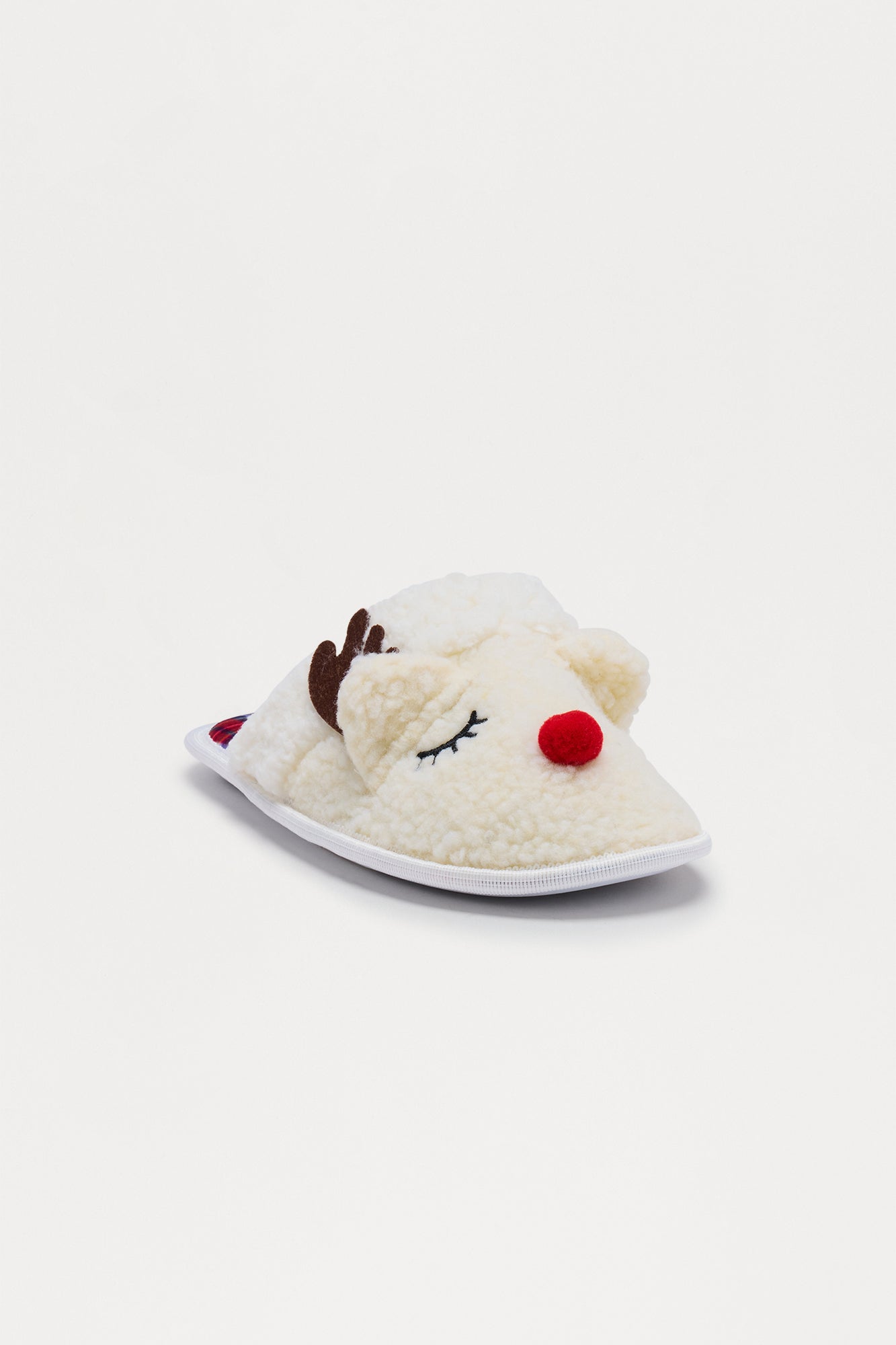 Jingle Reindeer Sherpa Slippers - White