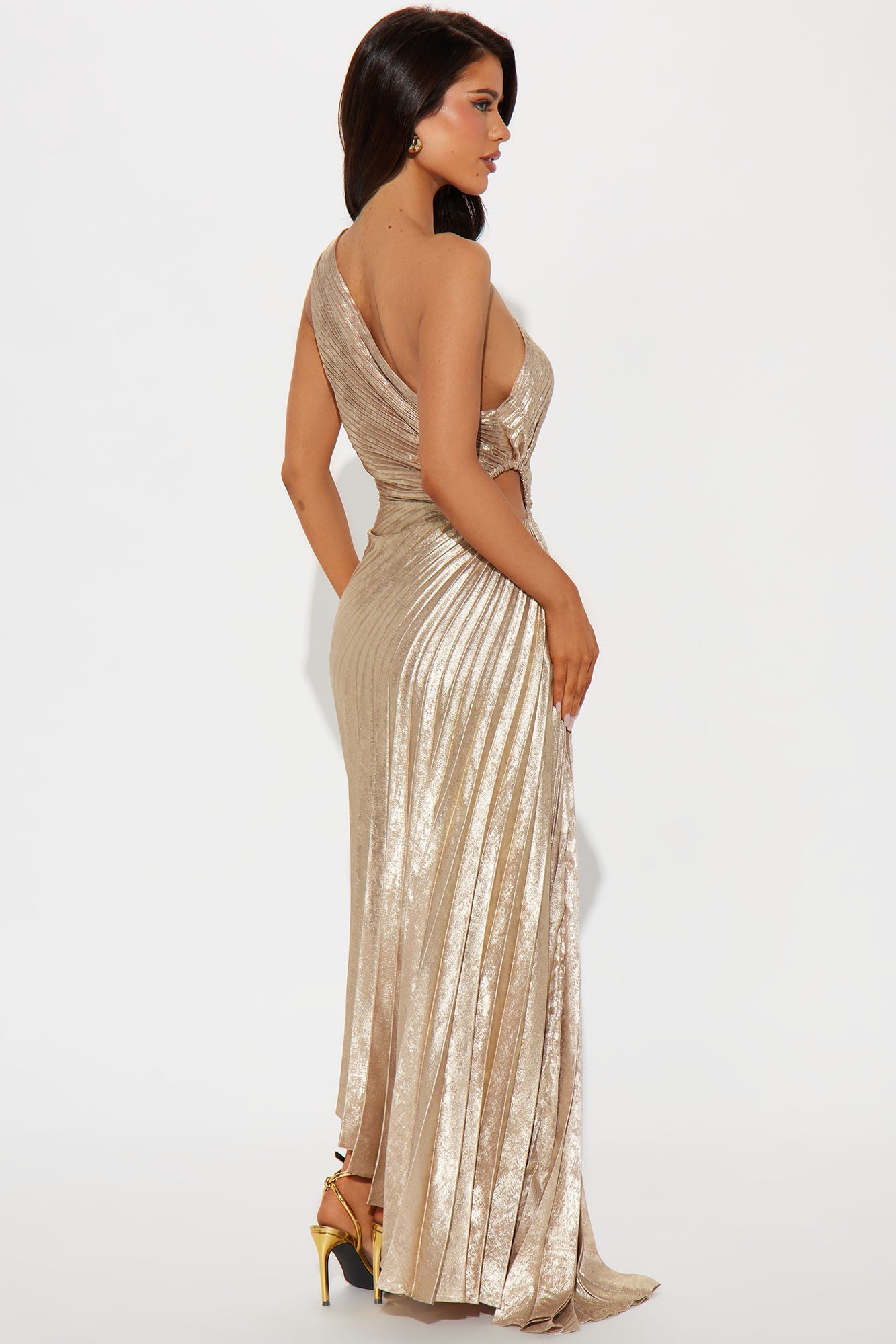 Athena One Shoulder Metallic Maxi Dress - Gold