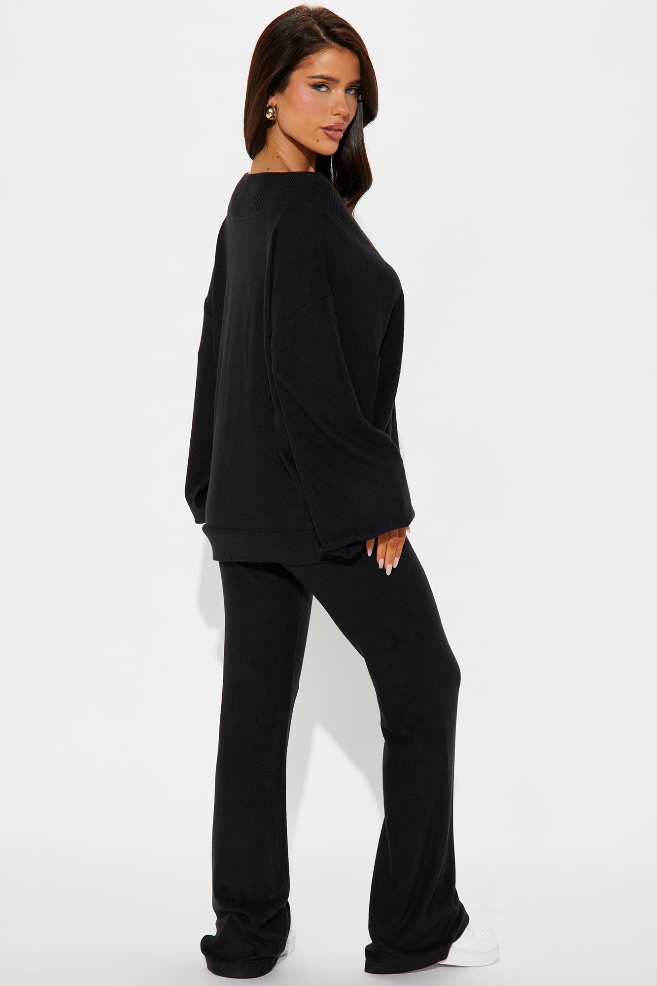 Simple Favor Hacci Flare Leg Pant Set - Black