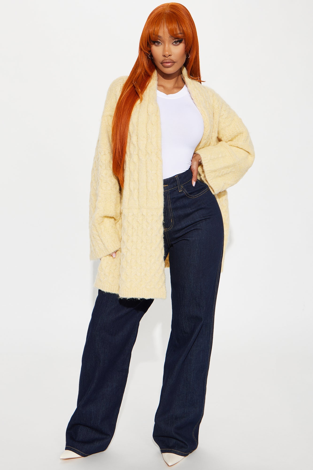 Fable Cable Knit Cardigan - Yellow
