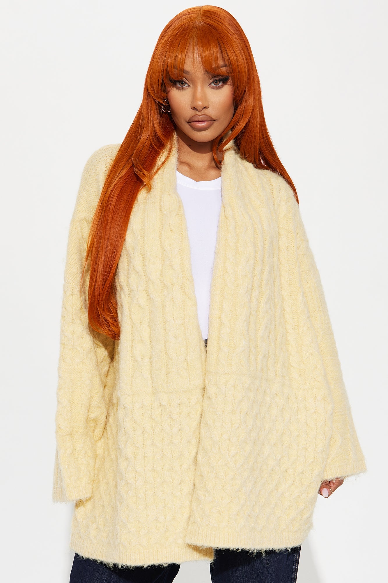 Fable Cable Knit Cardigan - Yellow