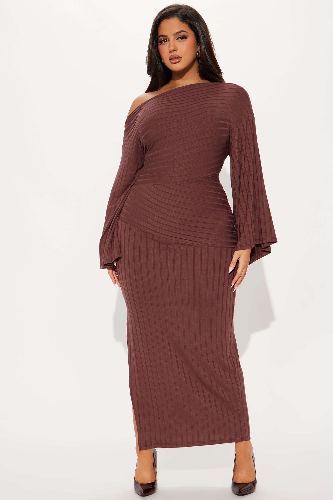 Ronnie Ribbed Maxi Dress - Brown