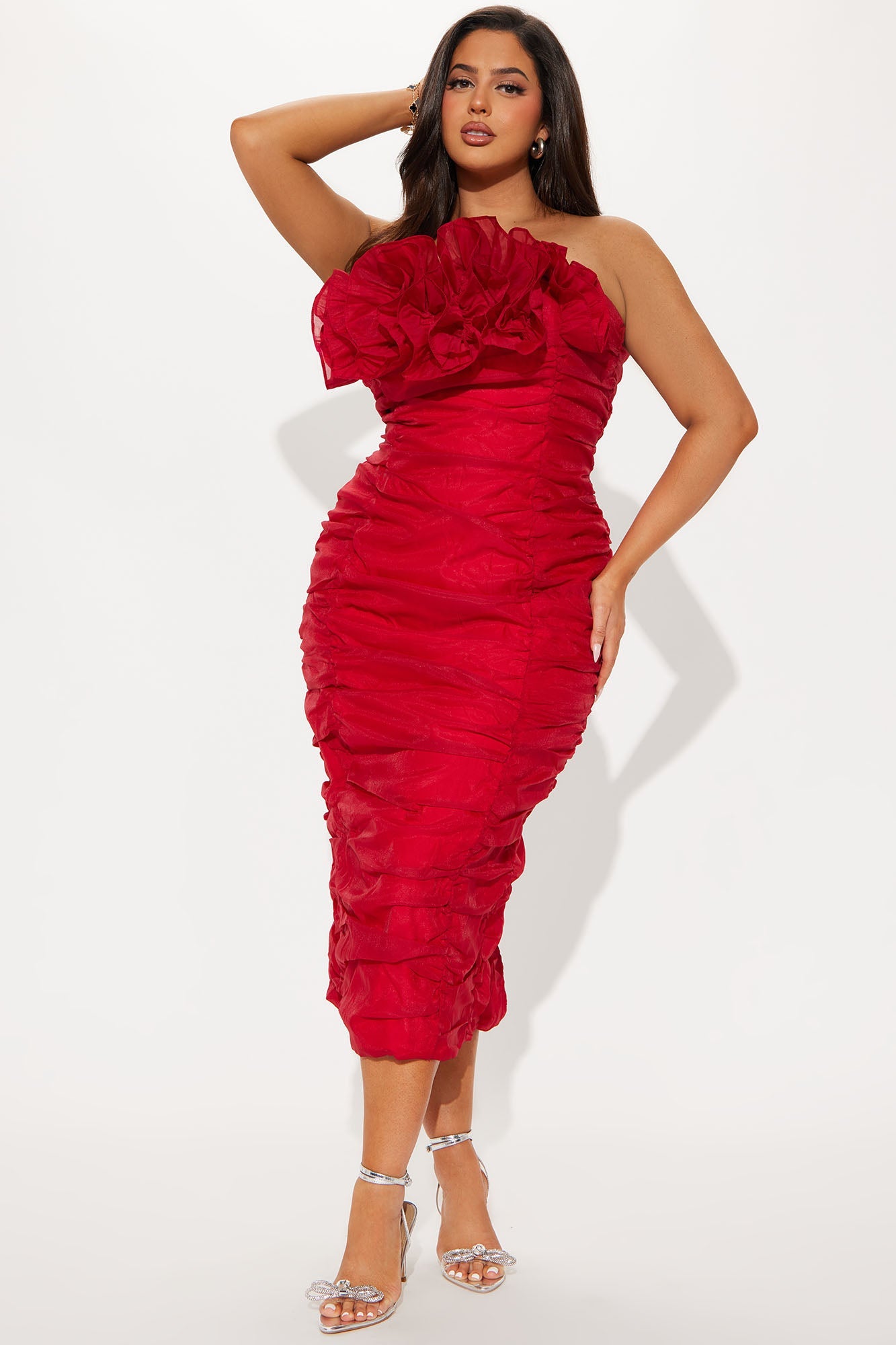 Call Me Queen Organza Midi Dress - Red