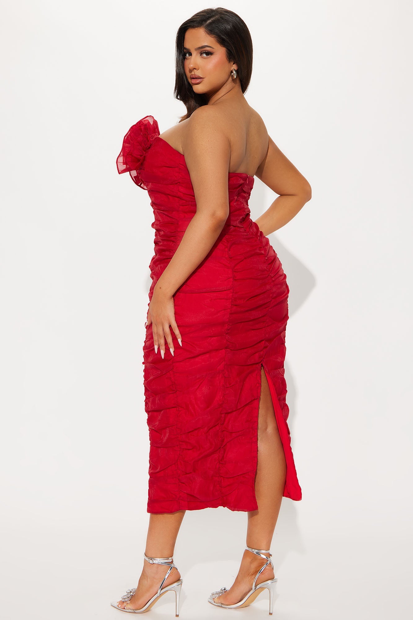Call Me Queen Organza Midi Dress - Red