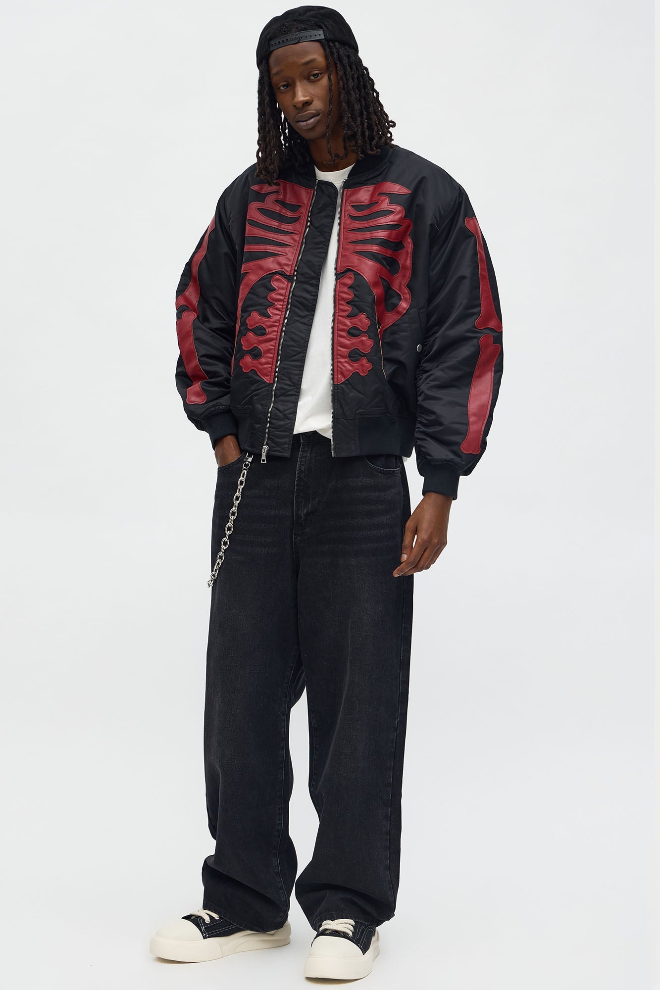 Oversized Slip Into Darkness Bomber Jacket - Black/Red