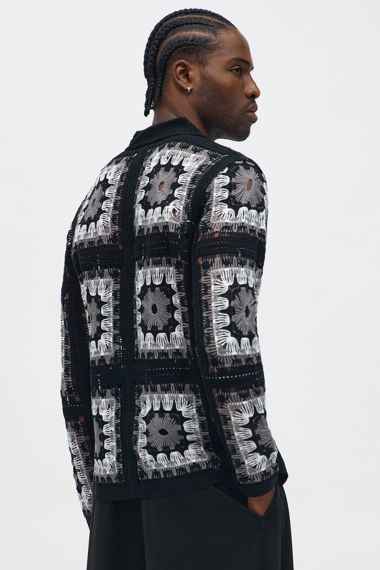 Crochet Stay Button Up Shirt - Black