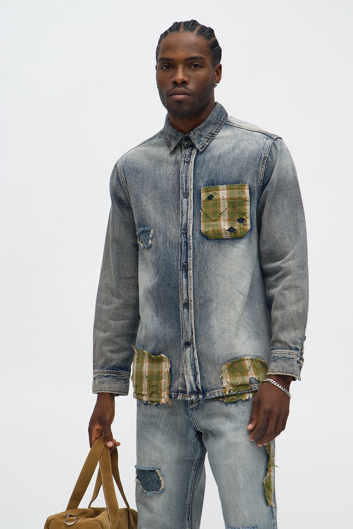 Sohail Distressed Denim Shirt - Vintage Blue Wash