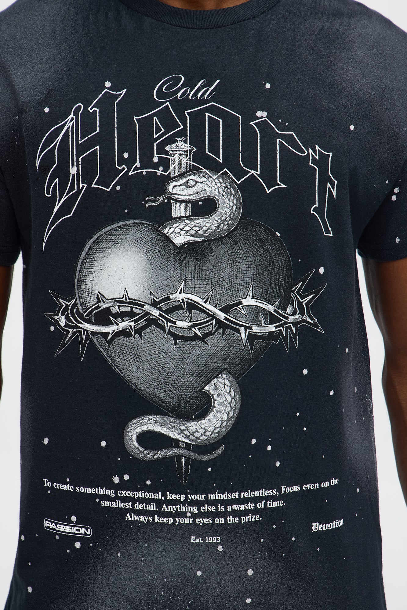 Cold Heart Paint Splattered Short Sleeve Tee - Black Wash