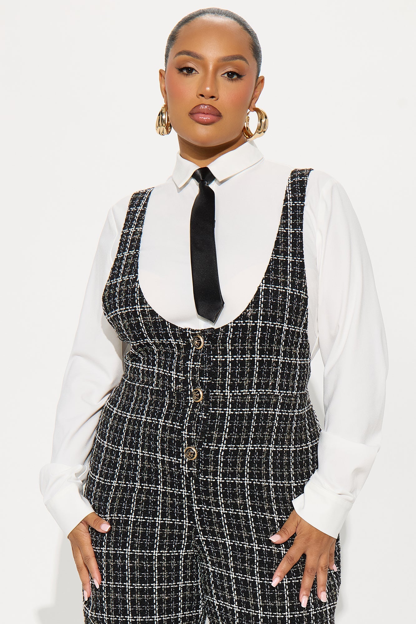 Melania Tie Plaid Jumpsuit - Black/White