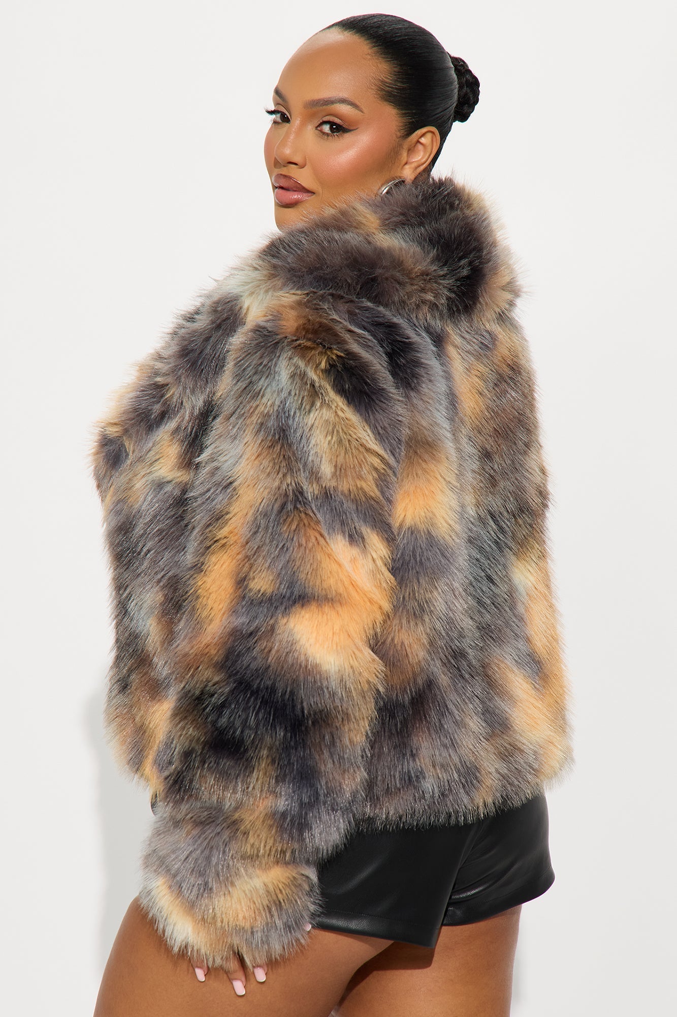 Have It On Lock Faux Fur Coat - Brown/combo