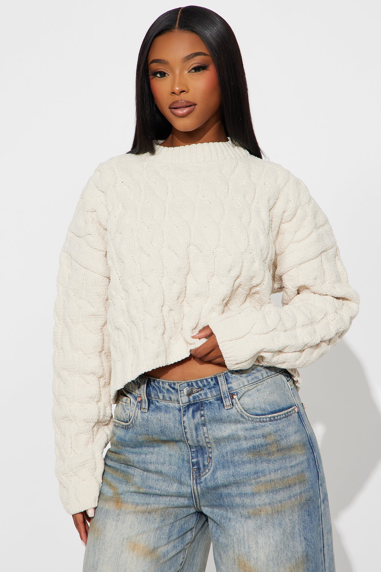 Class Dismissed Cable Knit Sweater - Cream