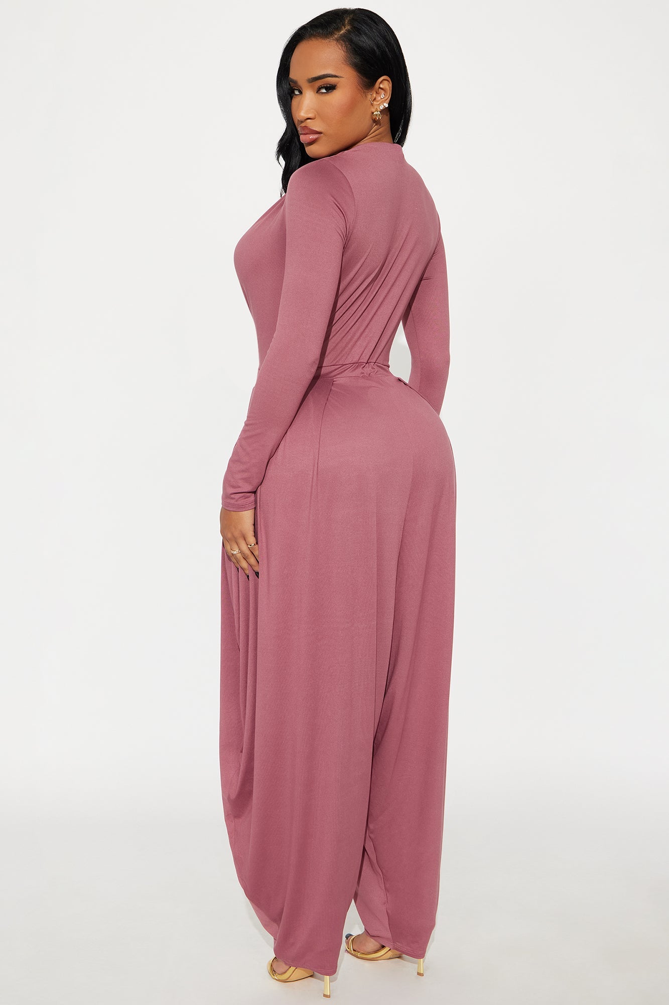 Raelynn Balloon Leg Long Sleeve Jumpsuit - Mauve