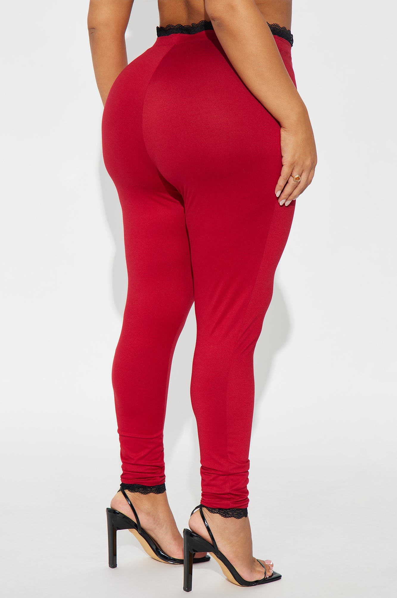 Valentina Solid Lace Trim Legging - Red
