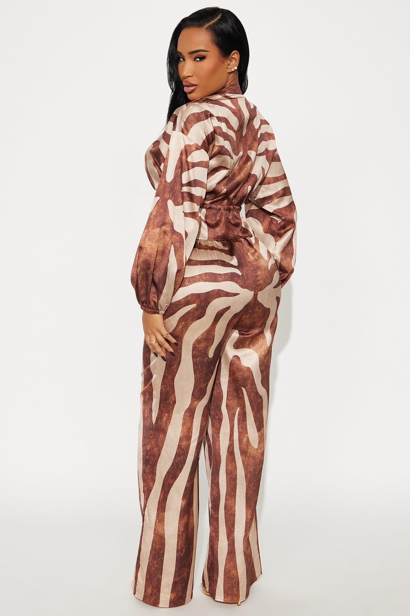 Tiana Satin Pant Set - Brown/combo
