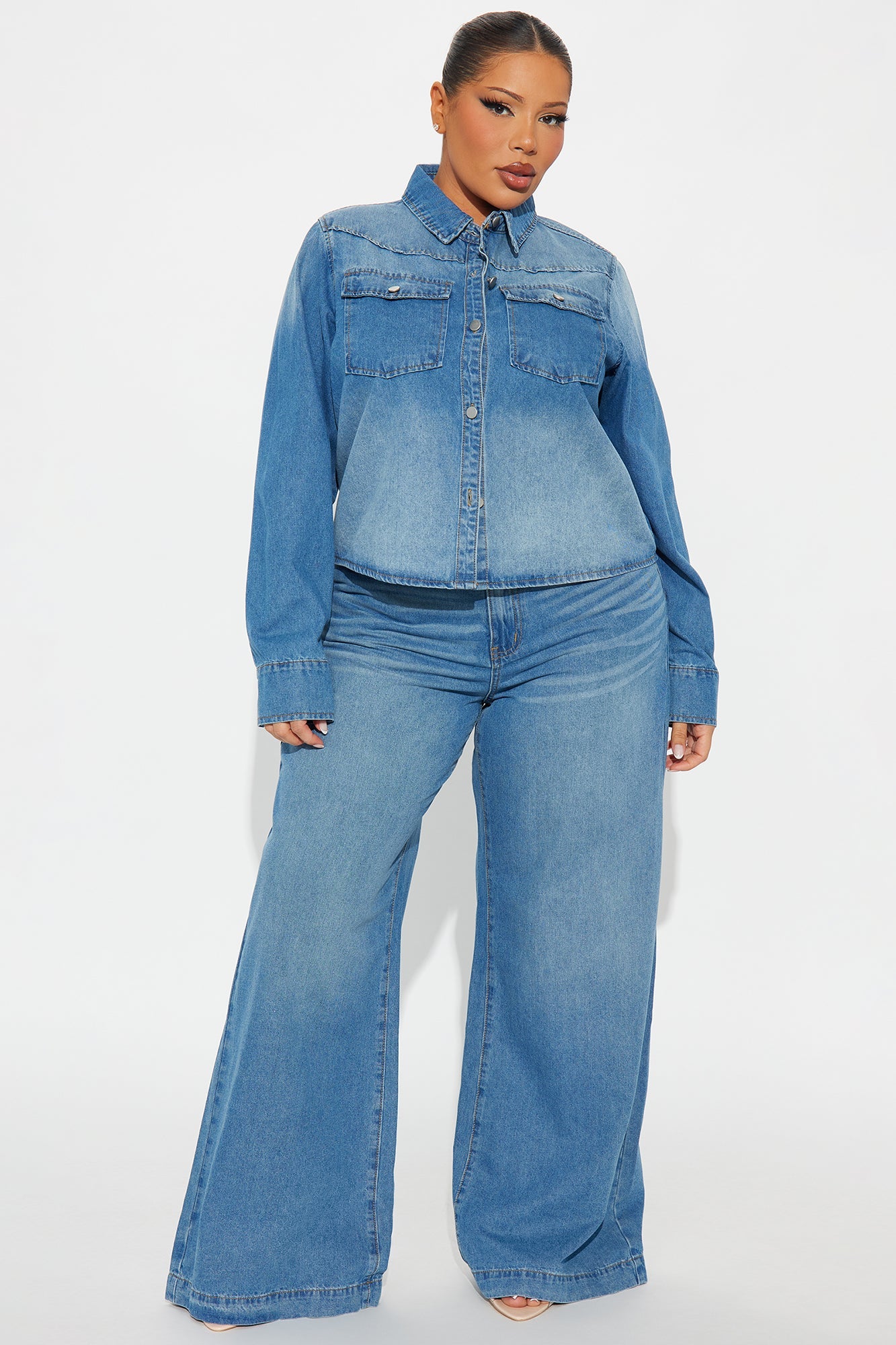 Monica Denim Pant Set - Medium Wash