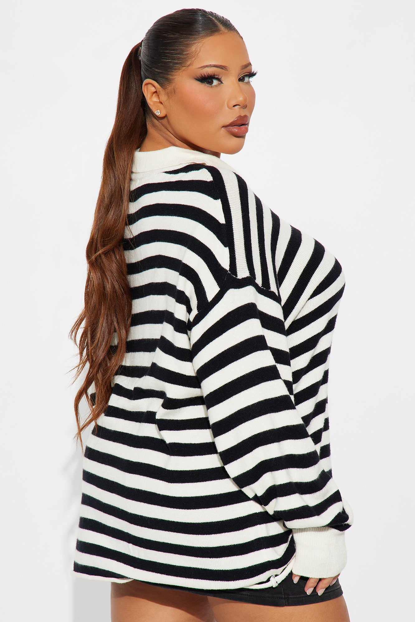 Elaia Striped Polo Sweater - Ivory/combo