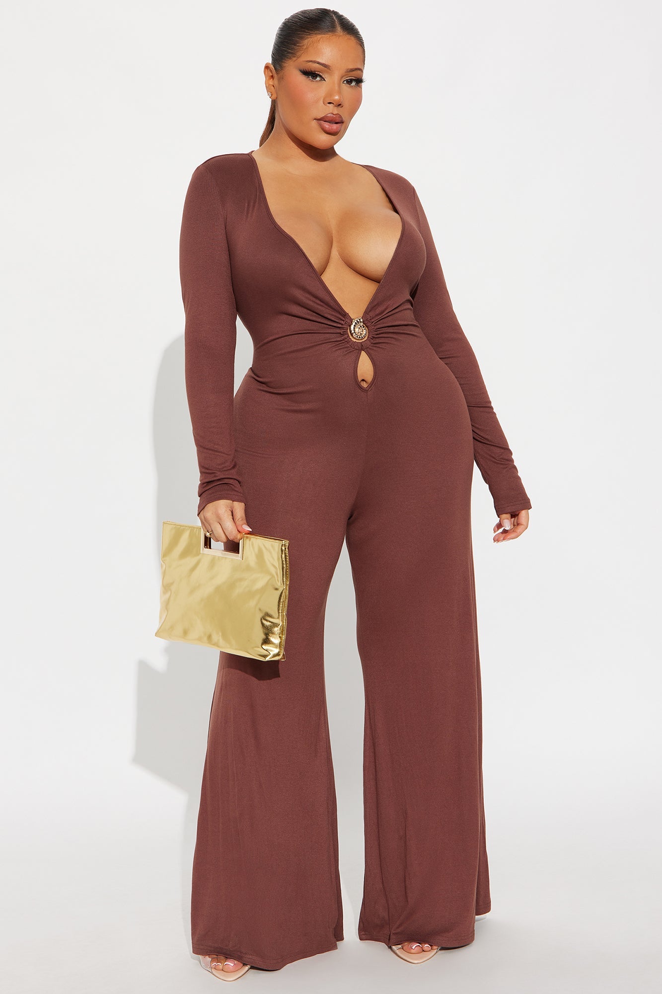 Made To Tempt Plunge Neck Jumpsuit - Brown