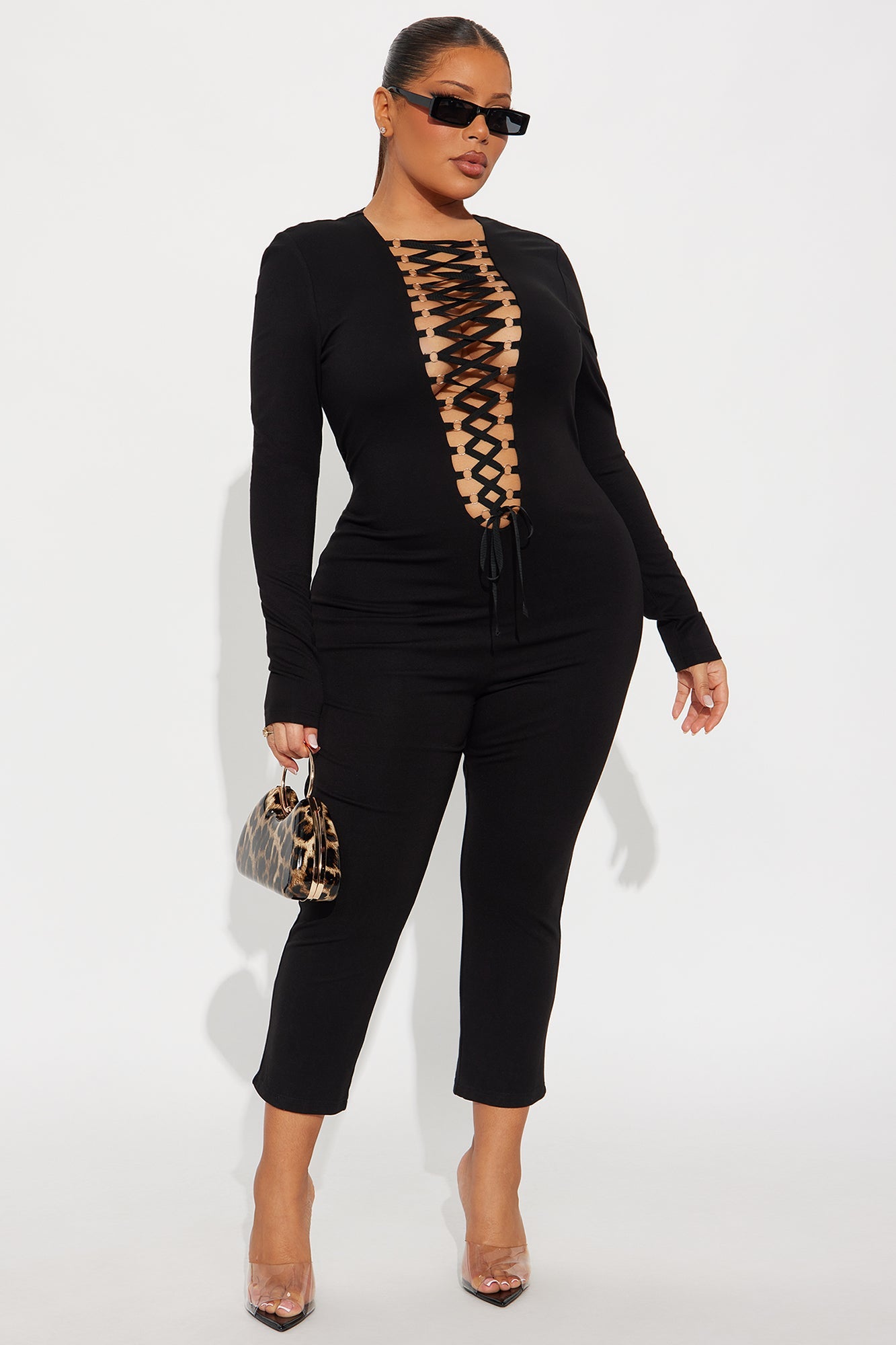 Layla Lace Up Capri Jumpsuit - Black