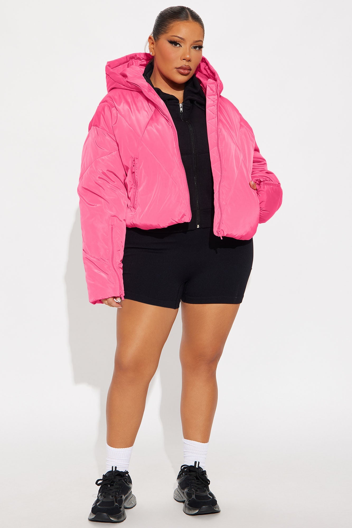 Biggest Fan Cropped Puffer Jacket - Hot Pink