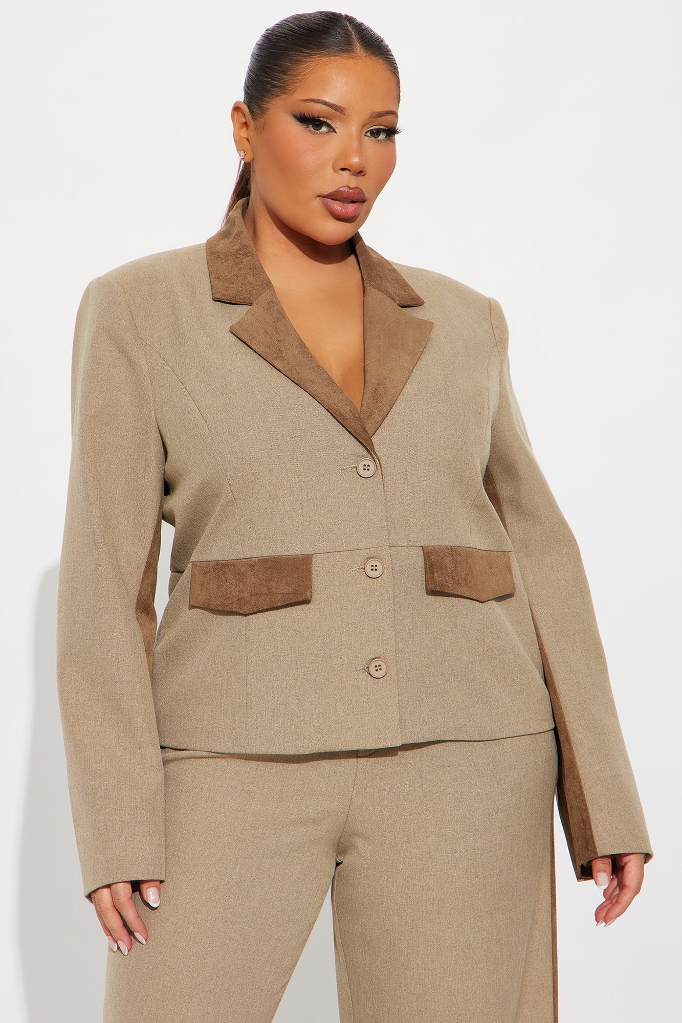 Bonnie Contrast Twill Rigid Blazer - Brown
