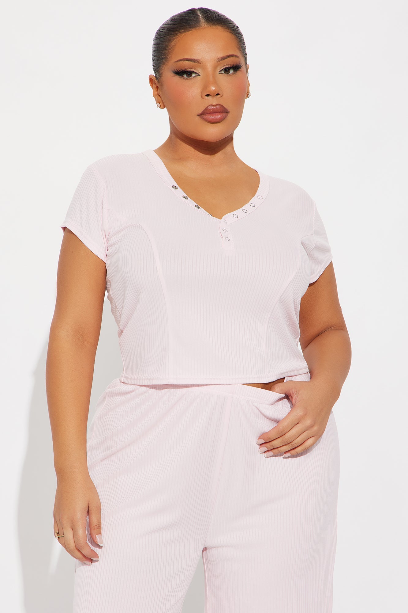 Dreaming Of You Ribbed Henley PJ Pant Set - Pink