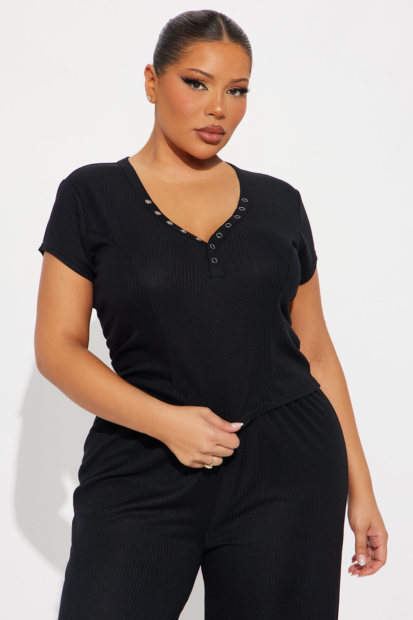 Dreaming Of You Ribbed Henley PJ Pant Set - Black