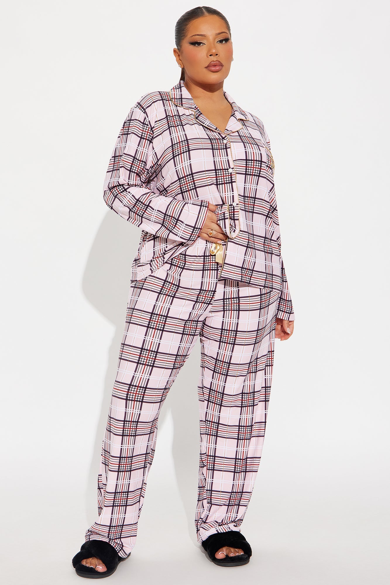 Sleepy Queen Embroidered Glitter Long Sleeve PJ Pant Set - Pink/combo