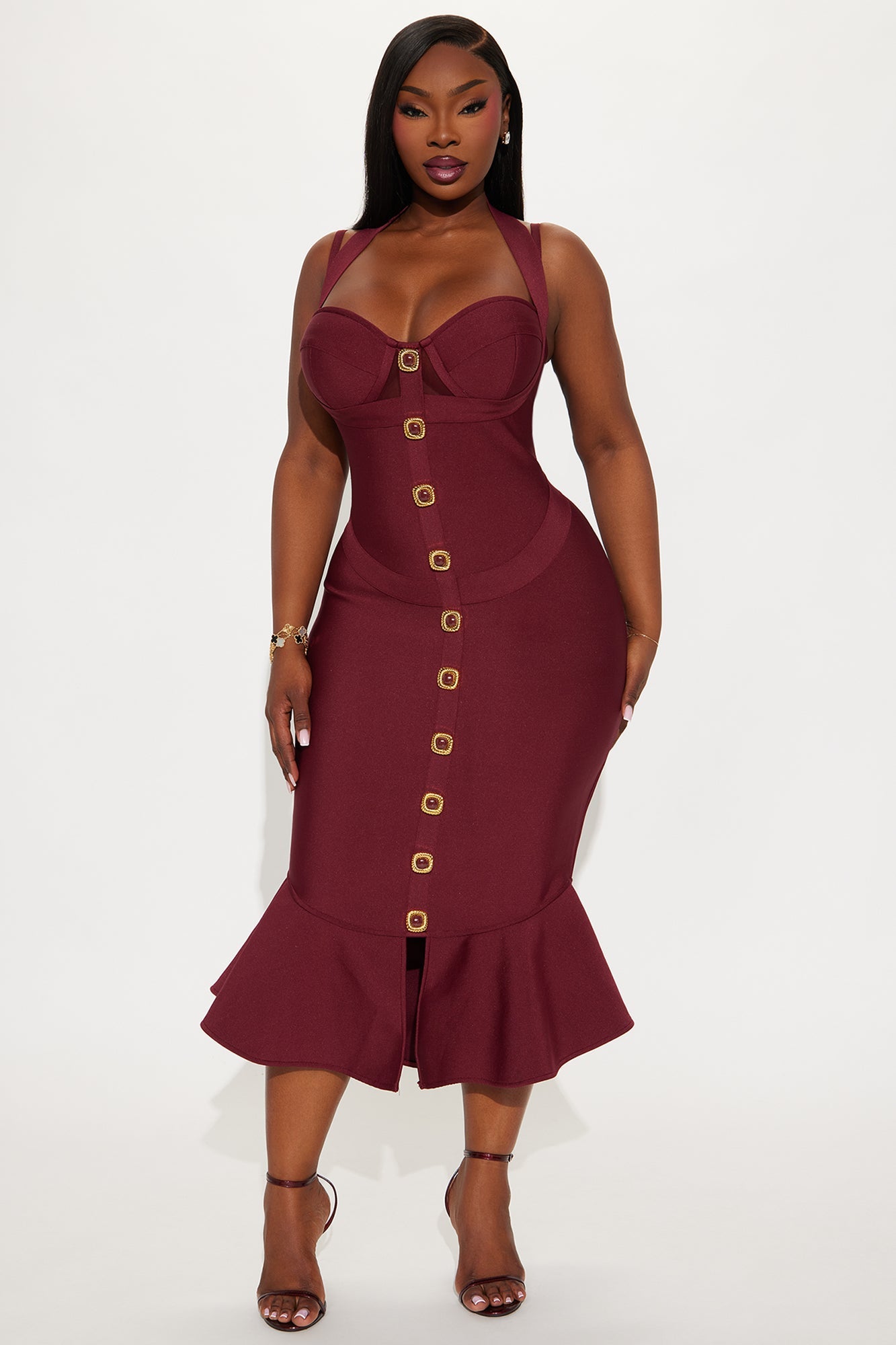 Ailani Mermaid Bandage Midi Dress - Red