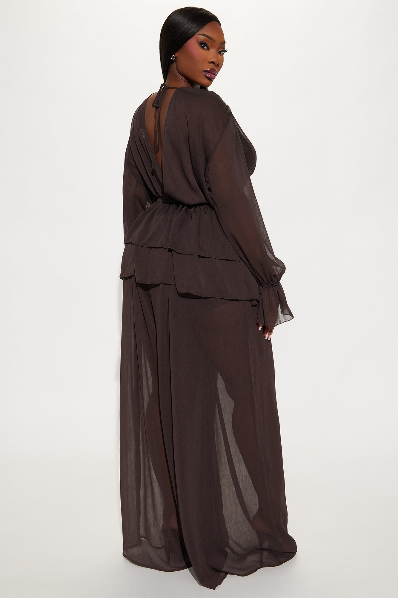 Romantic Night Ruffle Pant Set - Chocolate