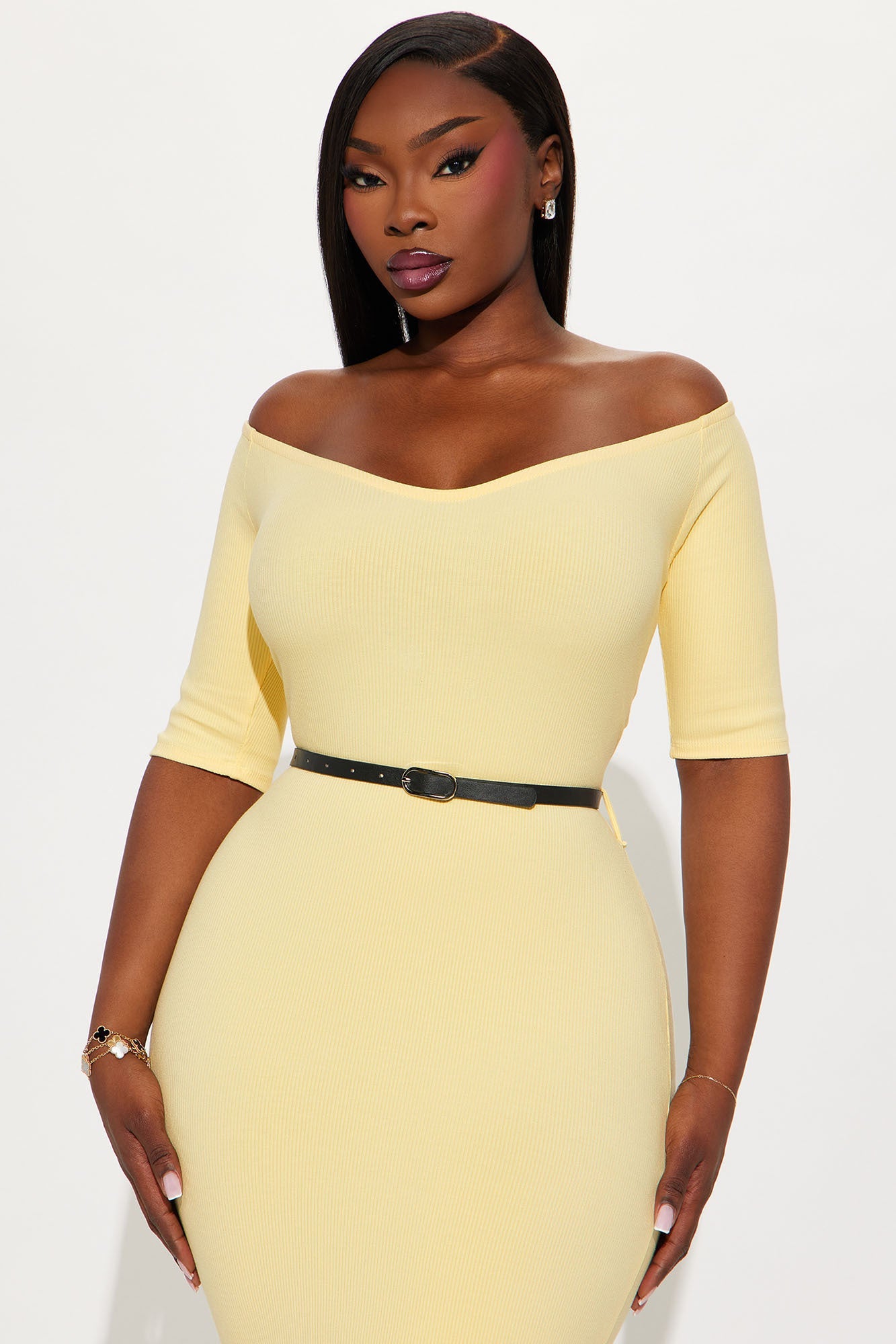 Channing Snatched Belted Maxi Dress - Butter Yellow