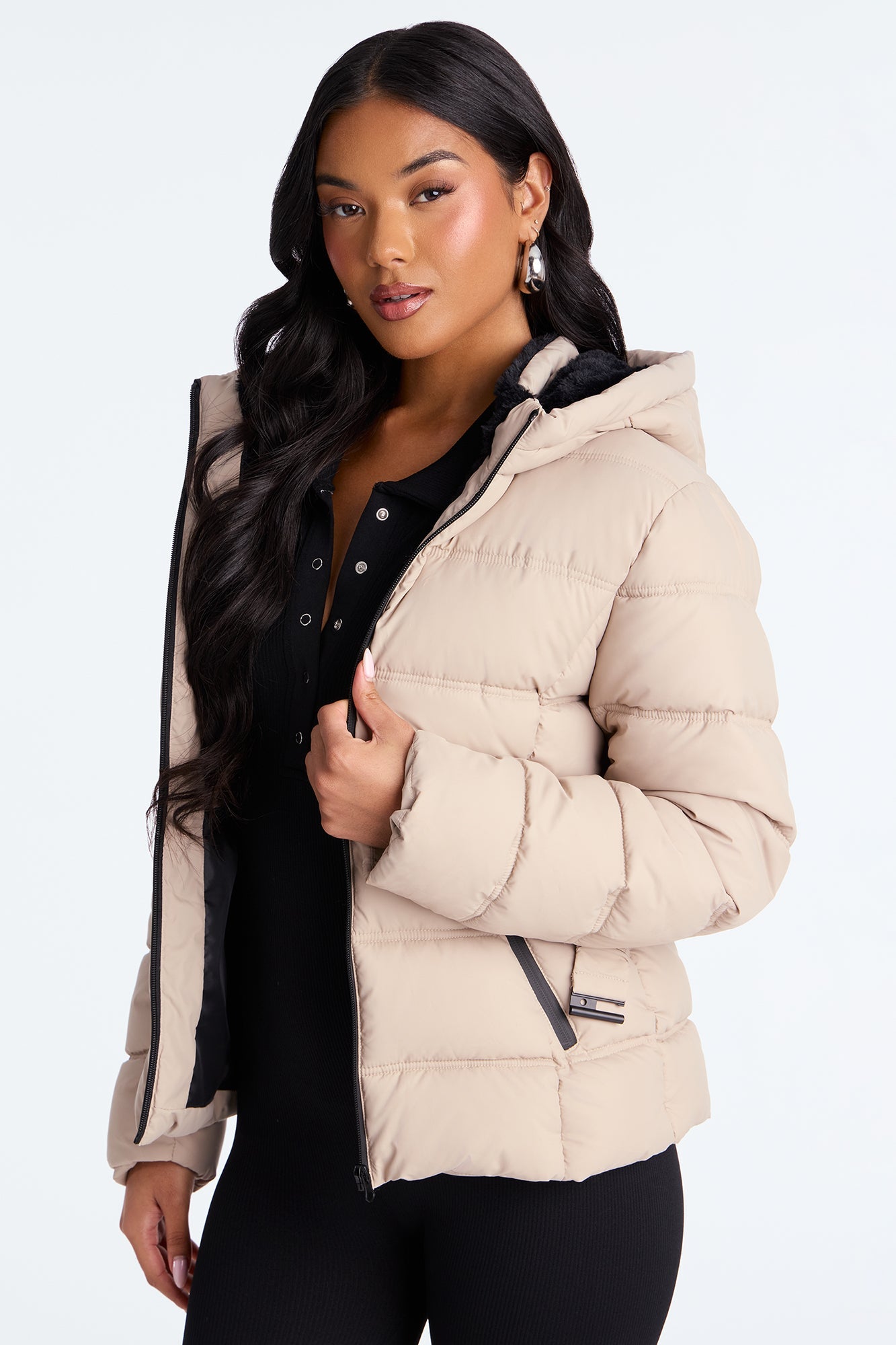 Bundled Up Belted Puffer Coat - Taupe