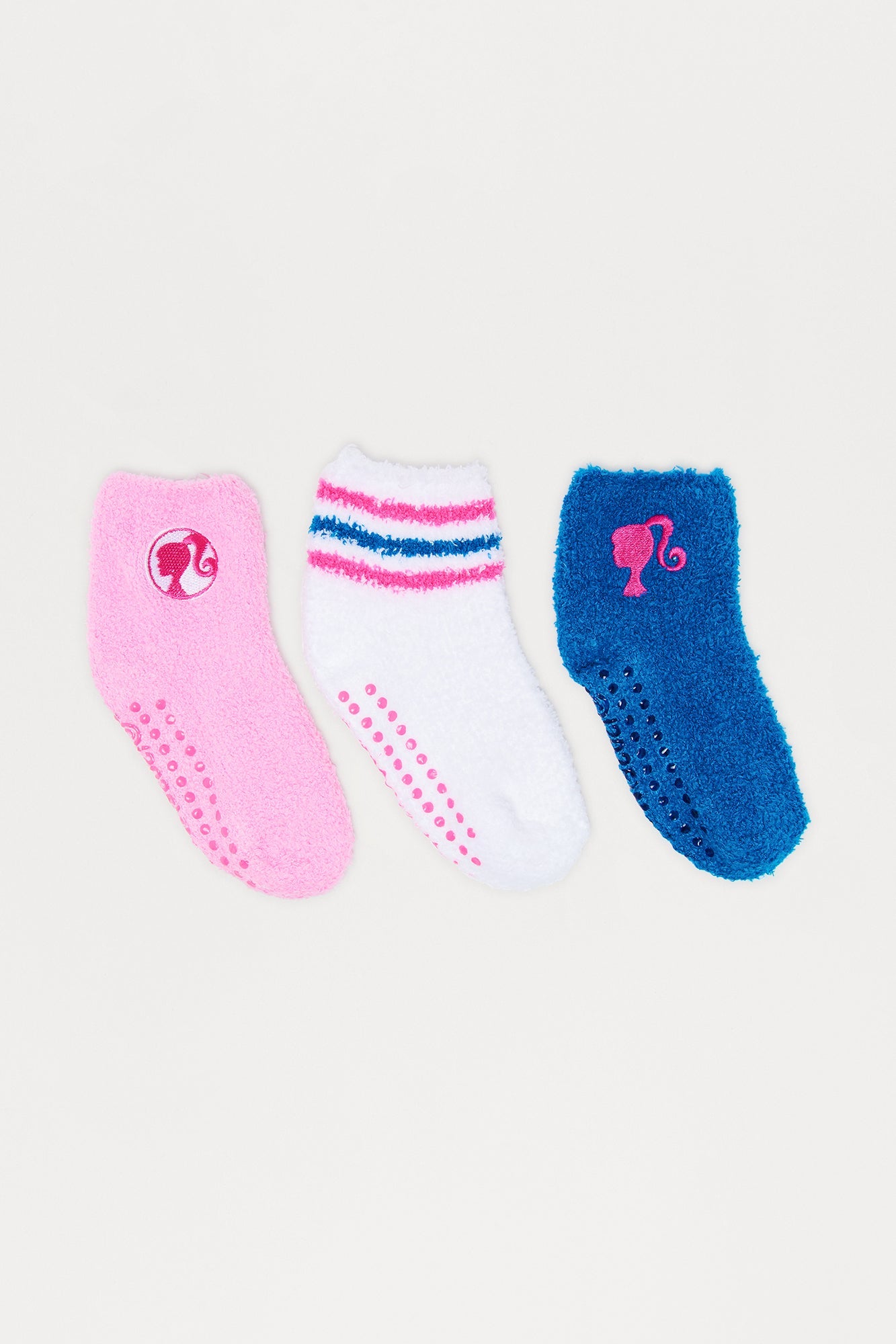 Mini Barbie Fuzzy Crew Socks 3 Pack - Pink/combo