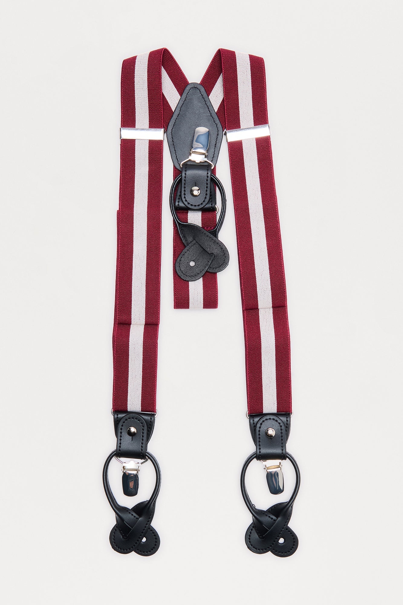 Contrast Stripe Stretch Fit Adjustable Suspenders - Burgundy/combo