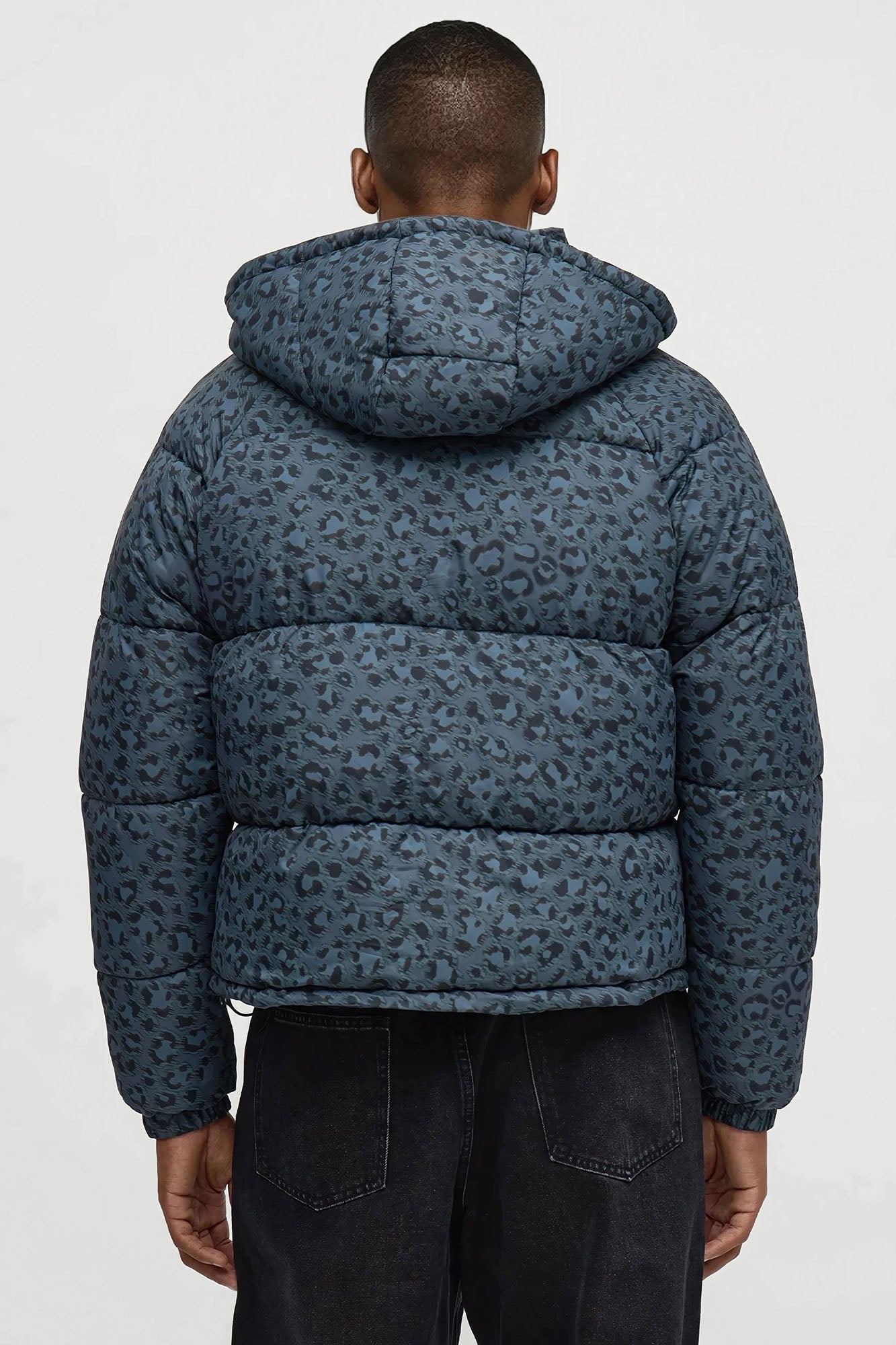 On A Trip Hooded Leopard Printed Puffer Jacket - Dark Grey