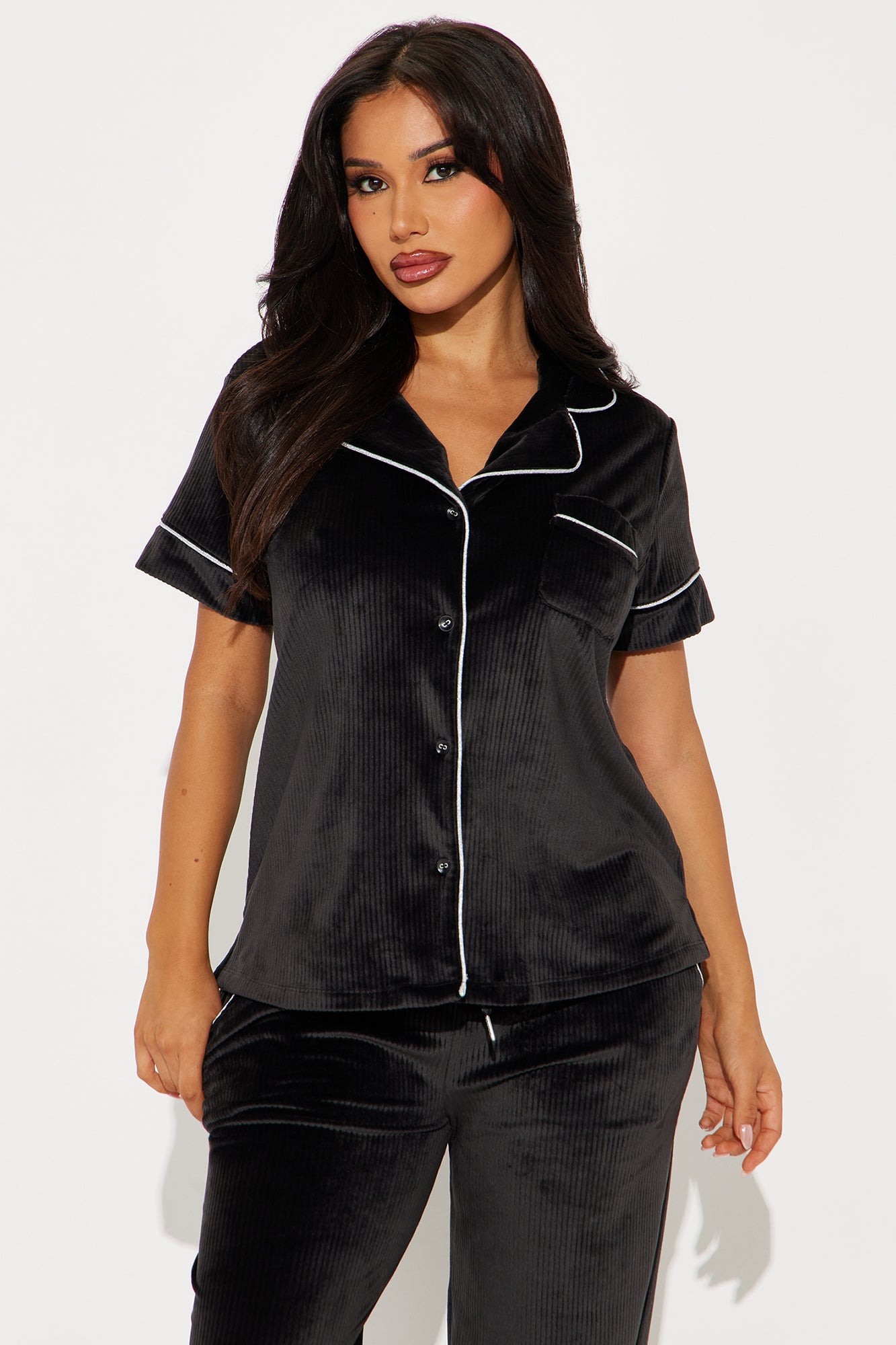 Cozy Dreams Ribbed Velour PJ Pant Set - Black