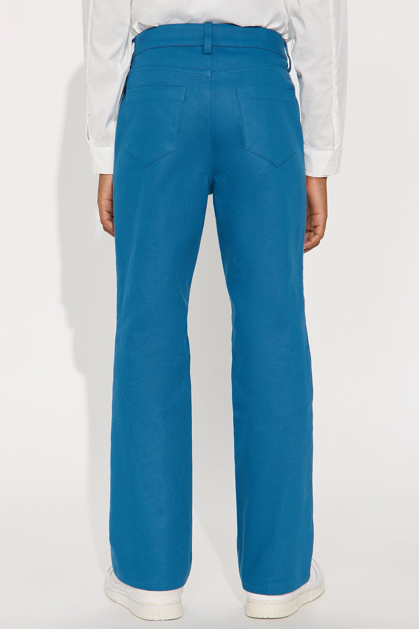Mini Stacked Slim Flare On A Loop Embroidered Stitch Pant - Blue