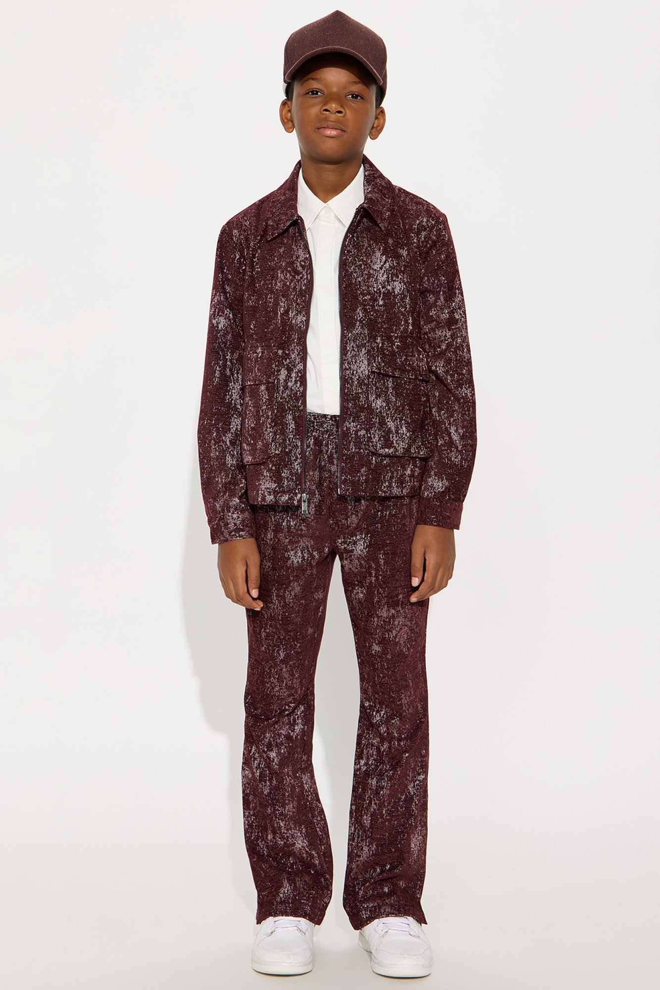 Mini Velvet Heathered Work Jacket - Burgundy