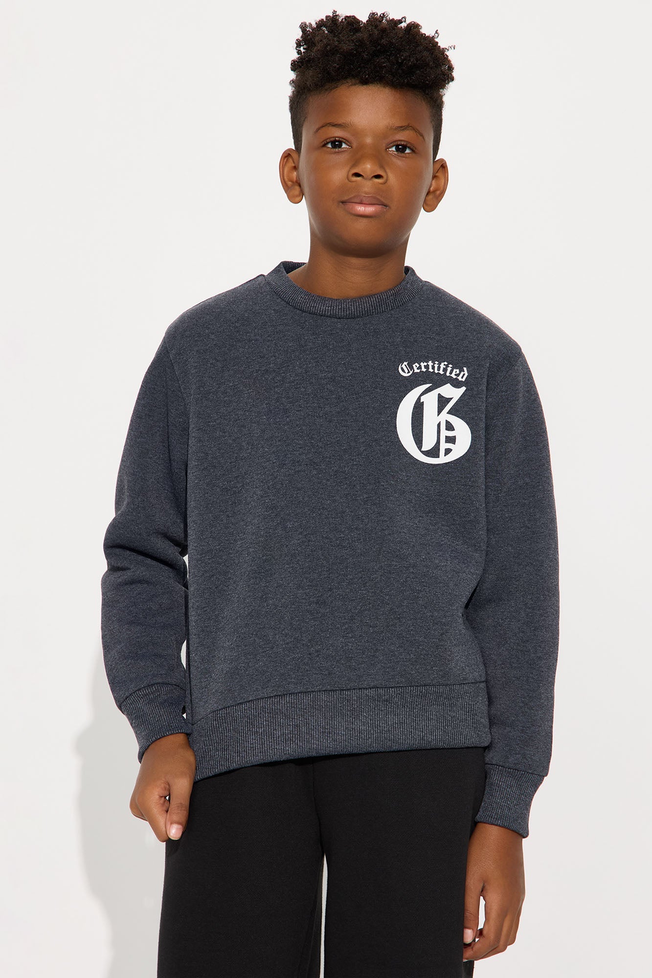 Mini Certified Front/Back Crew Neck Sweatshirt - Grey