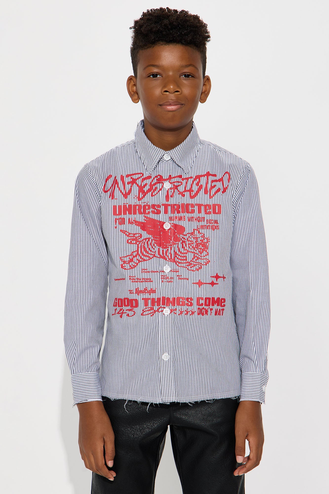Mini Relaxed Unrestricted Frayed Long Sleeve Button Up Shirt - Grey/combo