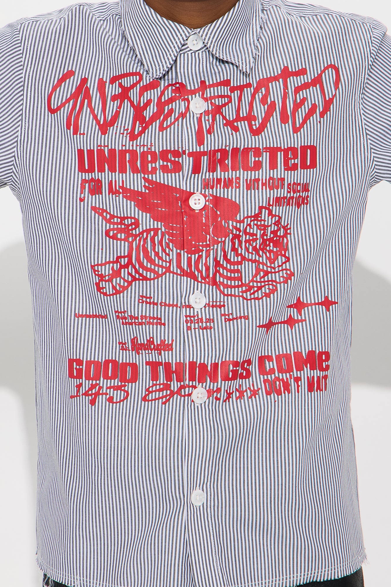 Mini Relaxed Unrestricted Frayed Long Sleeve Button Up Shirt - Grey/combo