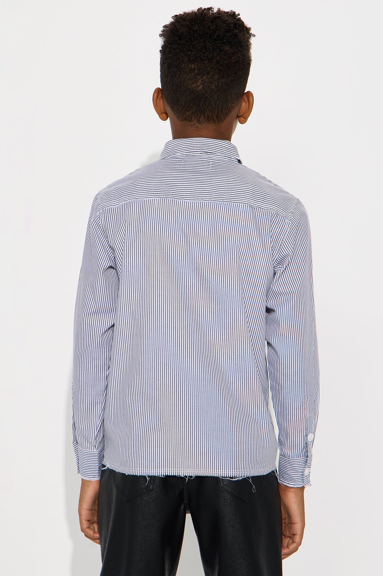 Mini Relaxed Unrestricted Frayed Long Sleeve Button Up Shirt - Grey/combo