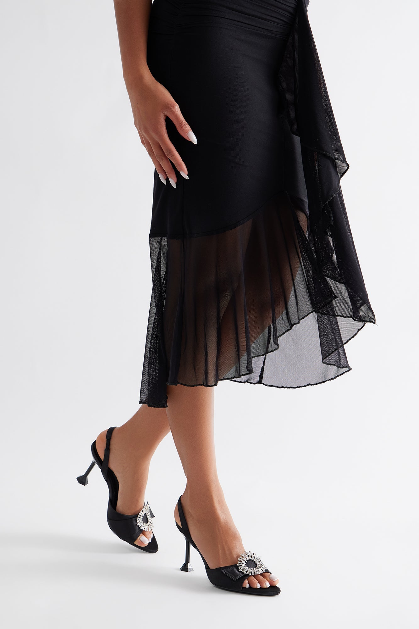 Zay Rhinestone Slingback Heels - Black