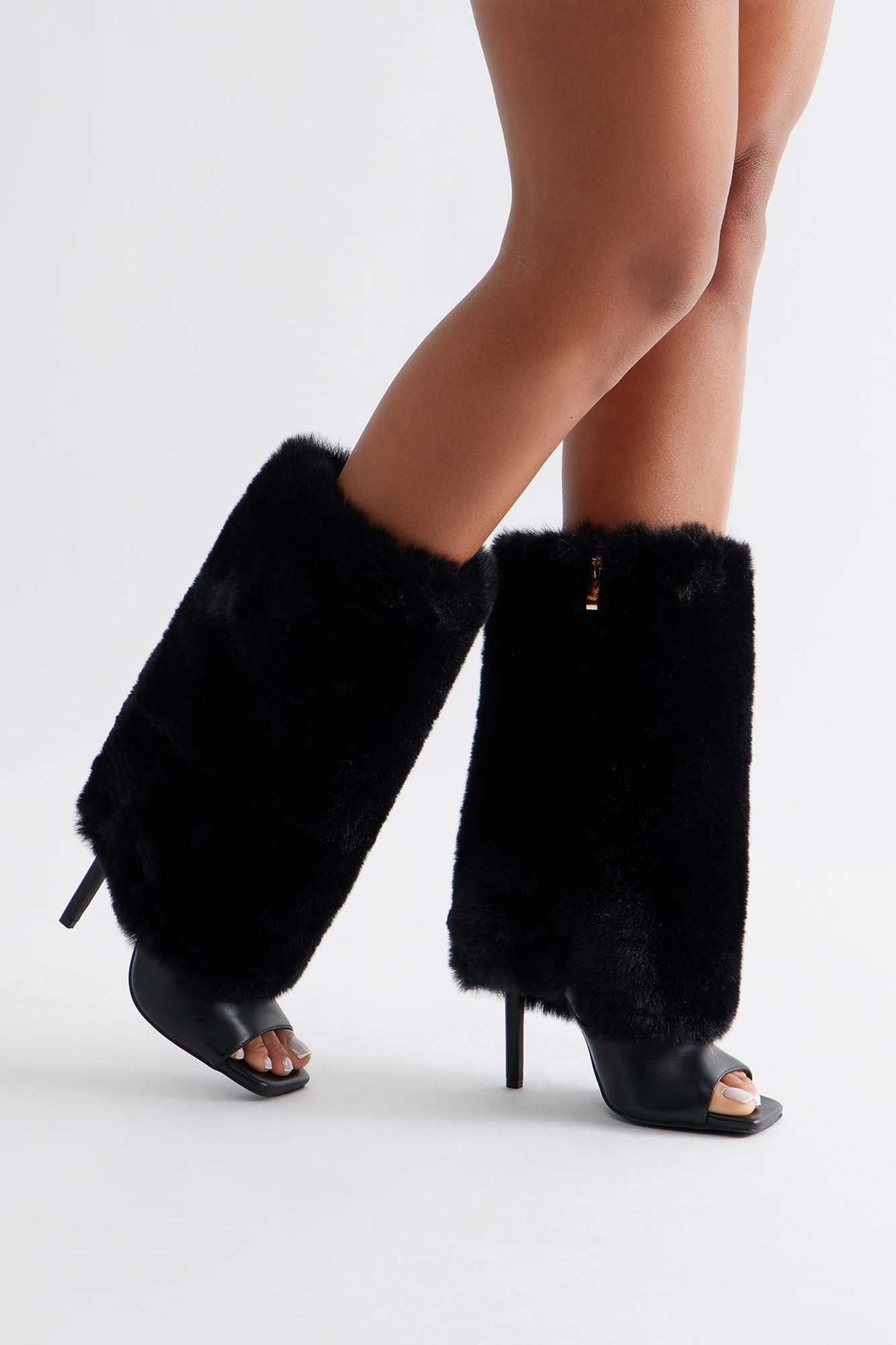 Sparks Faux Fur Stiletto Booties - Black