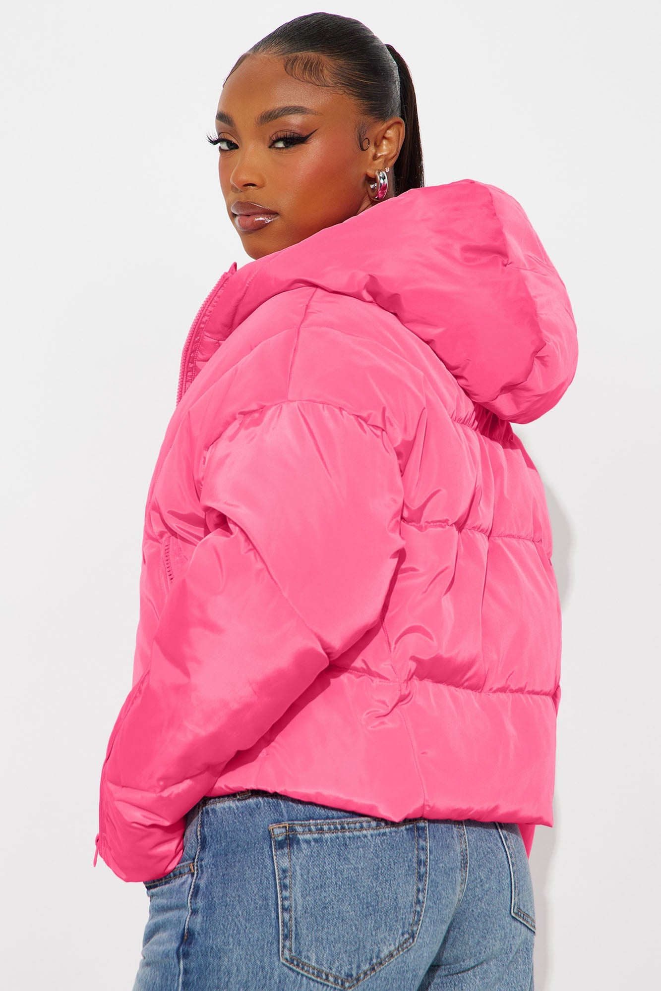 Biggest Fan Cropped Puffer Jacket - Hot Pink