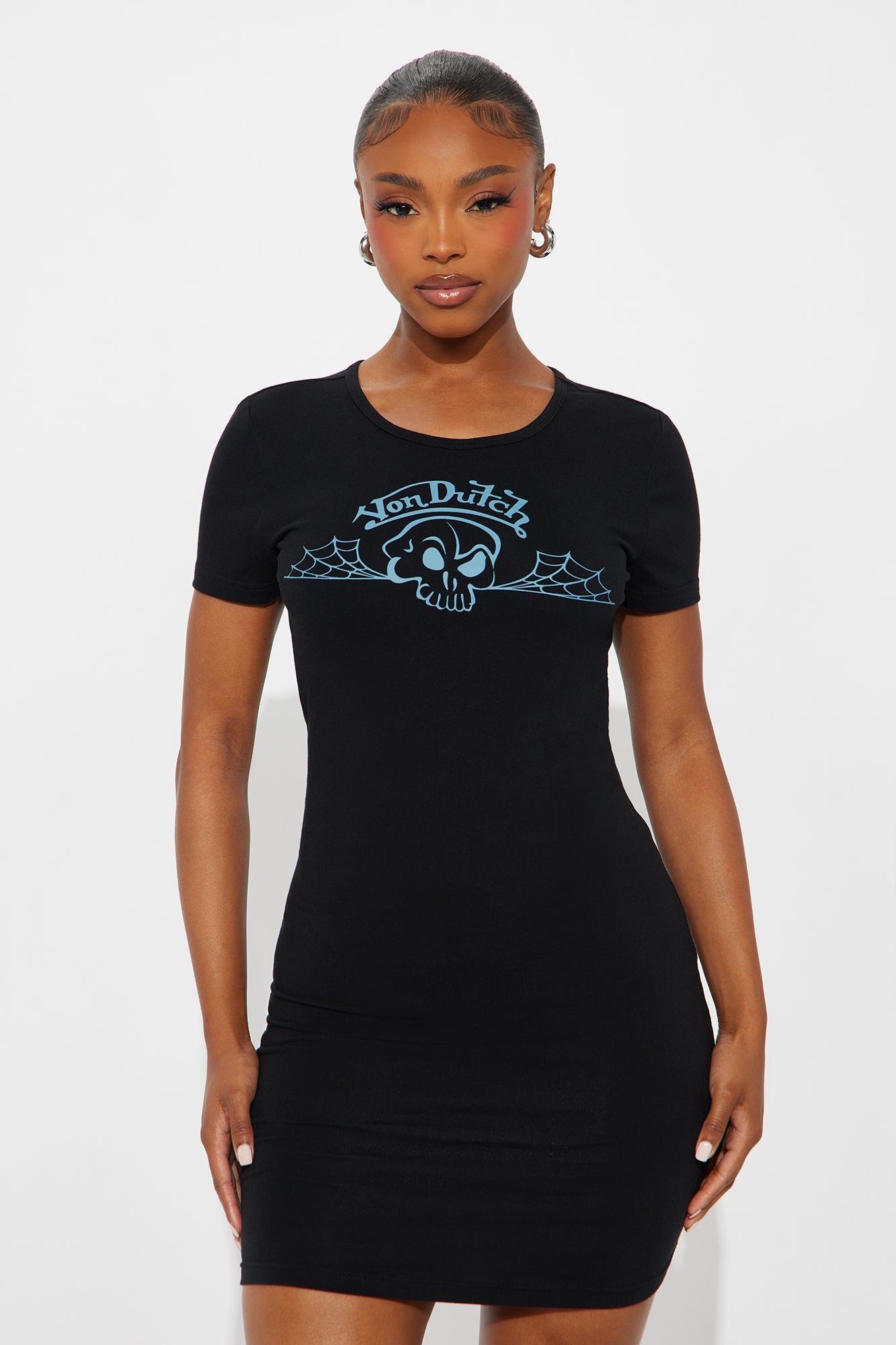 Von Dutch Skull Long Sleeve Mini Dress - Black/Blue