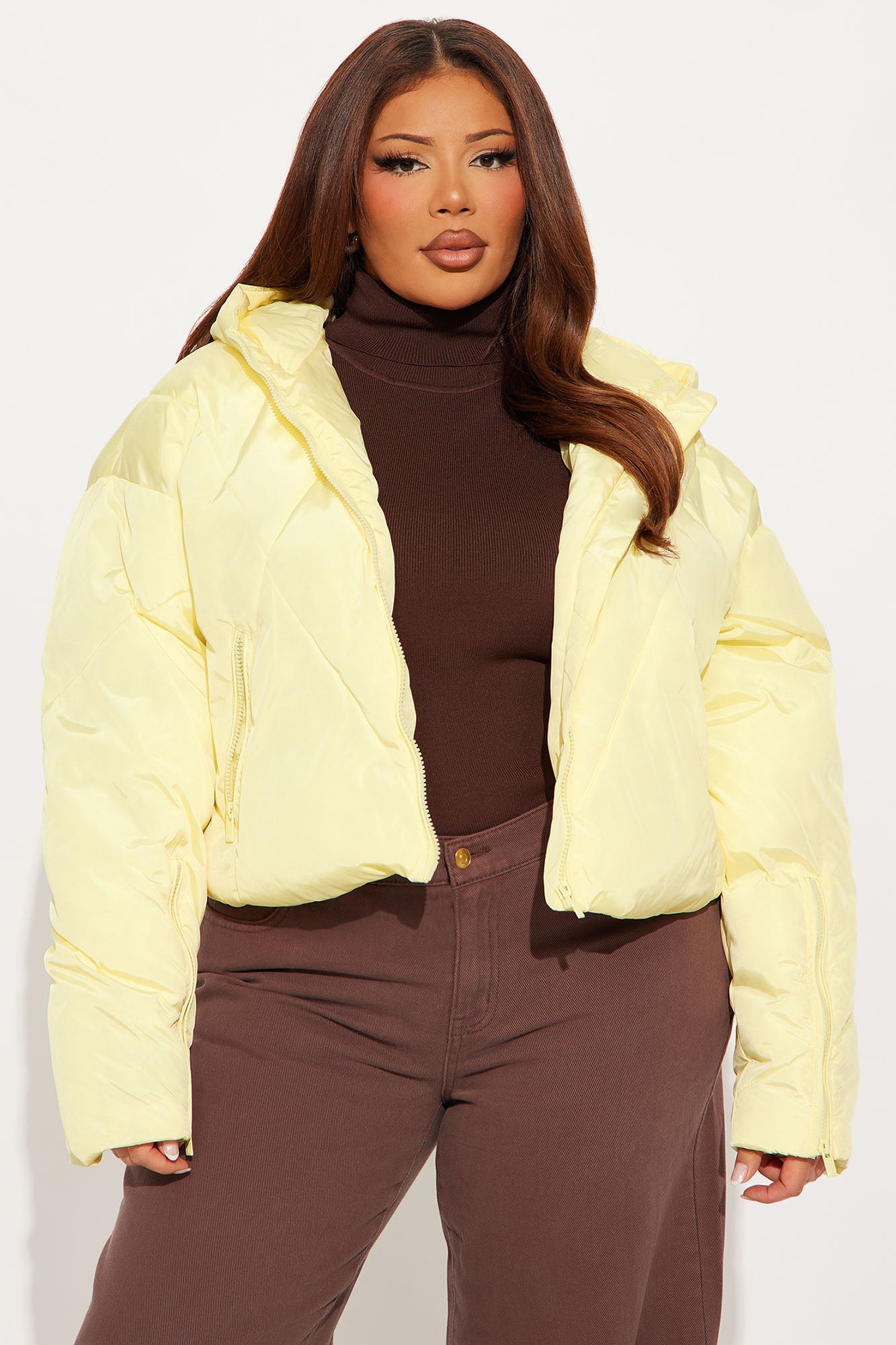 Biggest Fan Cropped Puffer Jacket - Butter Yellow