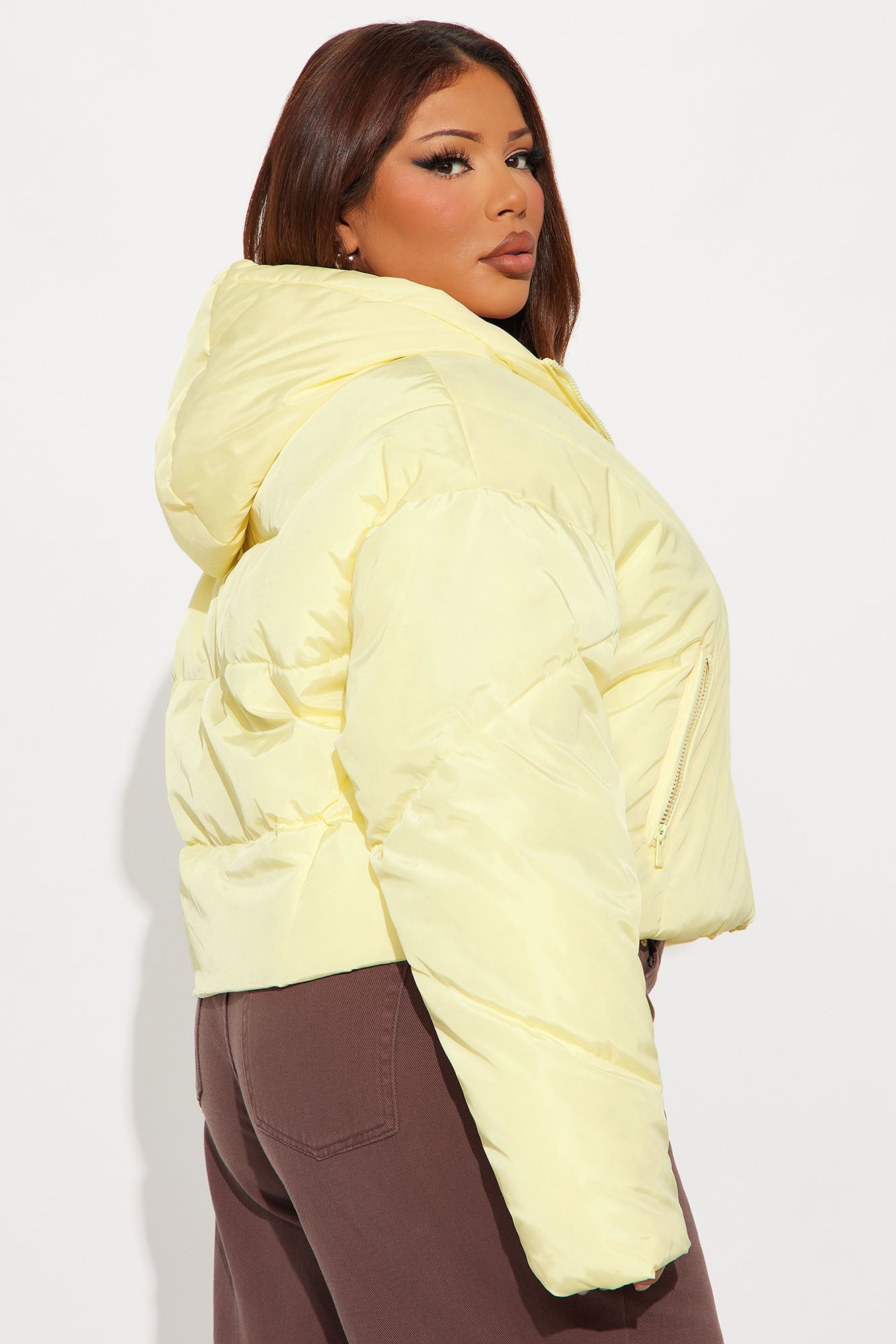 Biggest Fan Cropped Puffer Jacket - Butter Yellow
