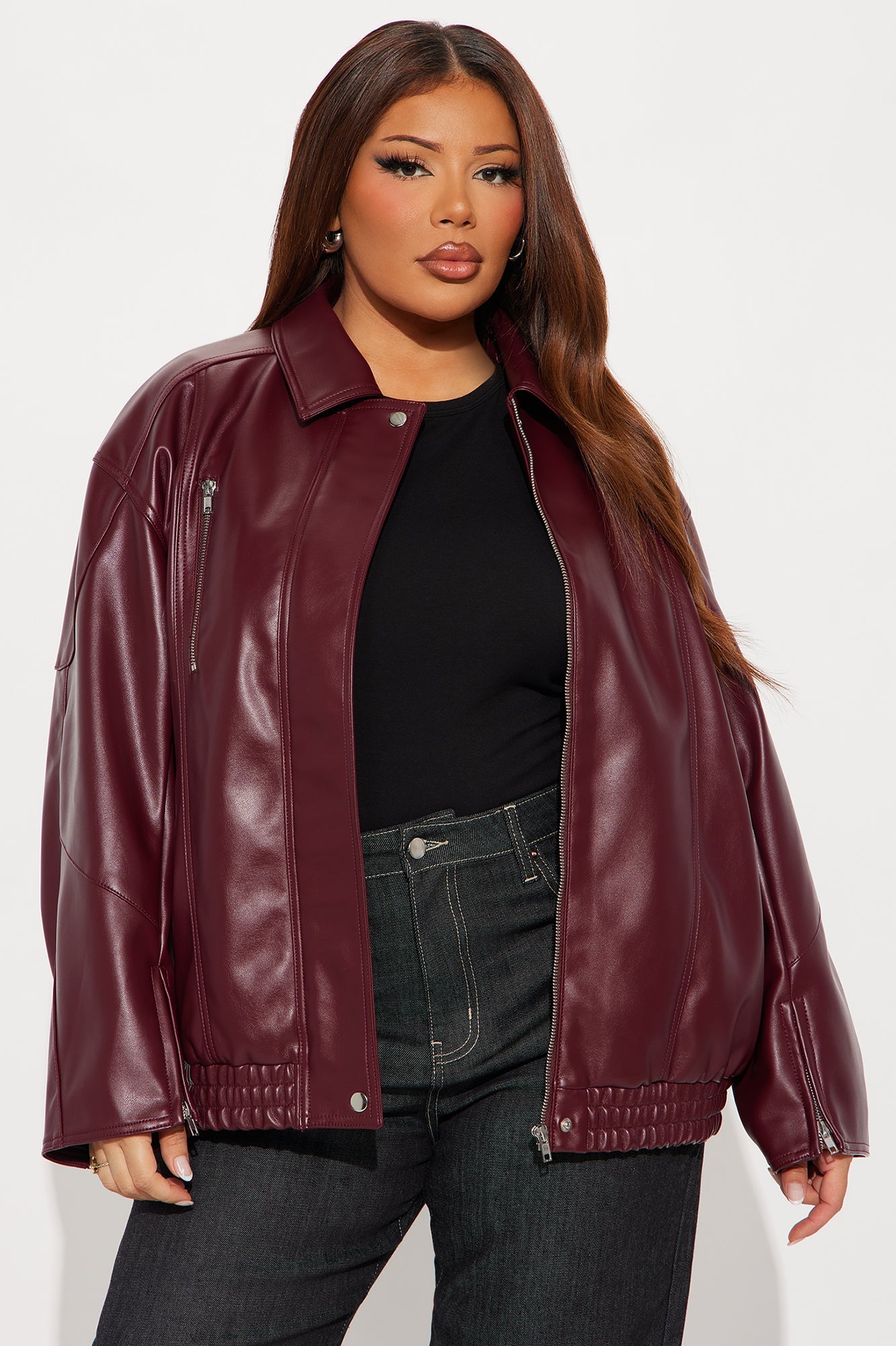 More To Come Faux Leather Bomber Jacket - Burgundy