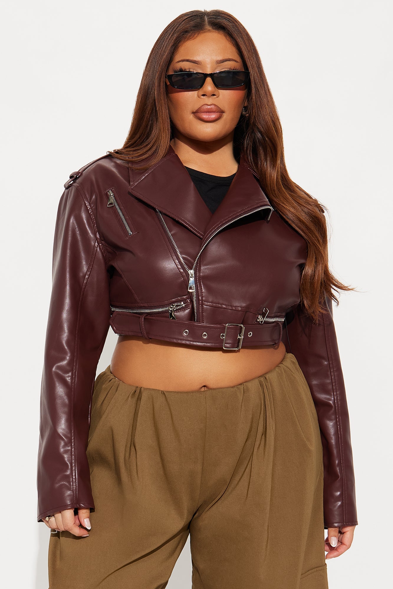 Total Drama Cropped Moto Jacket - Burgundy