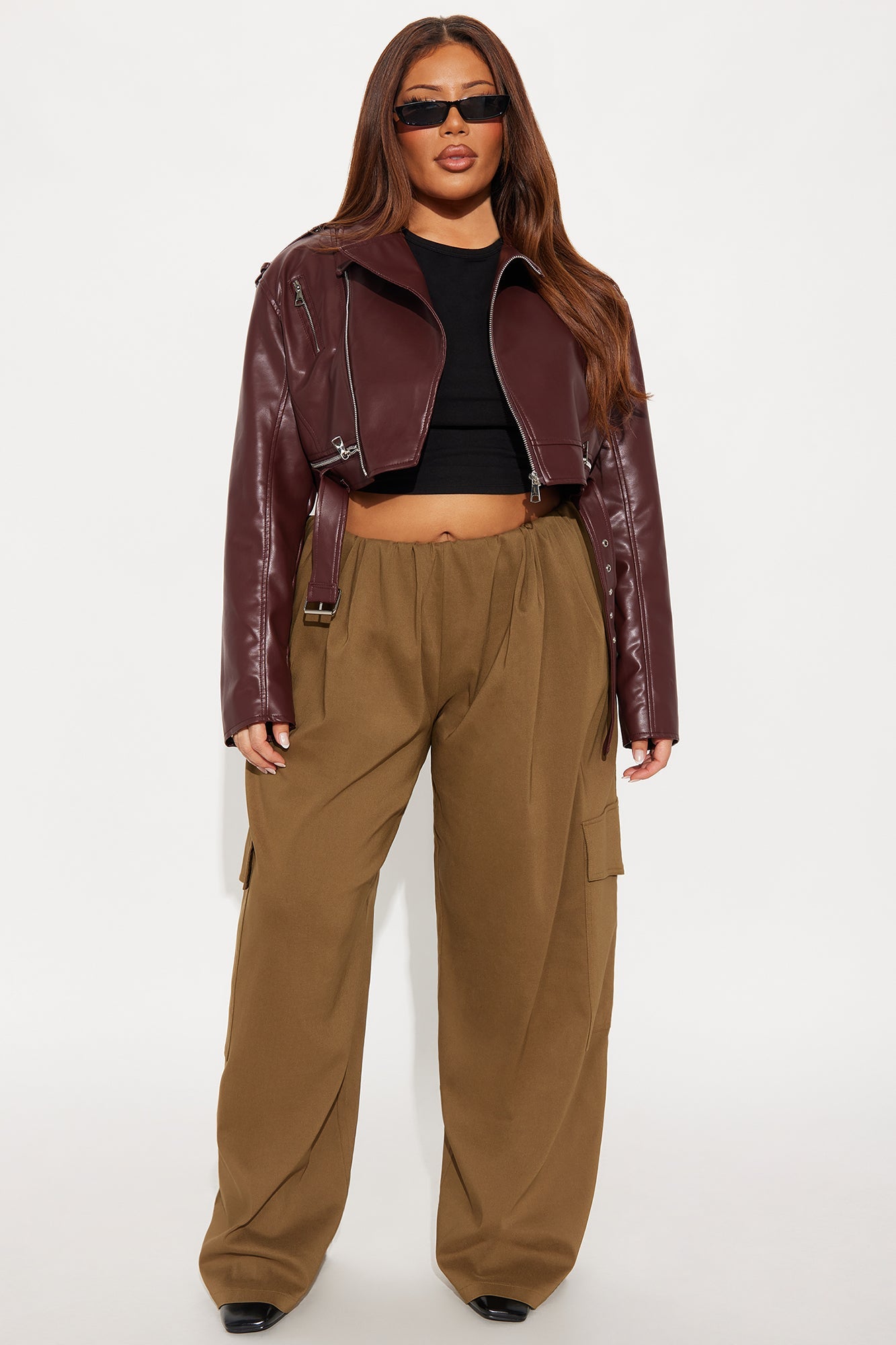 Total Drama Cropped Moto Jacket - Burgundy